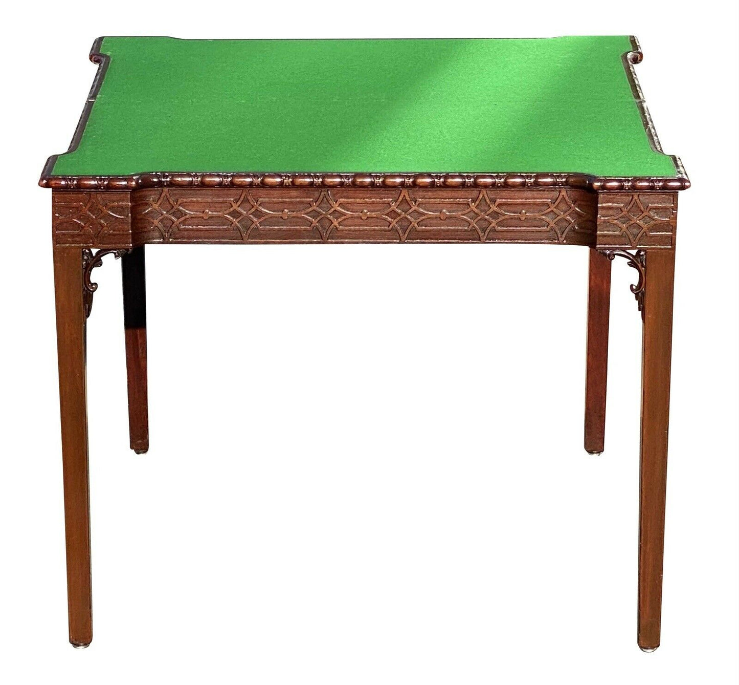 19th C Antique Irish Chinese Chippendale Mahogany Game Table W/ Concertina Legs