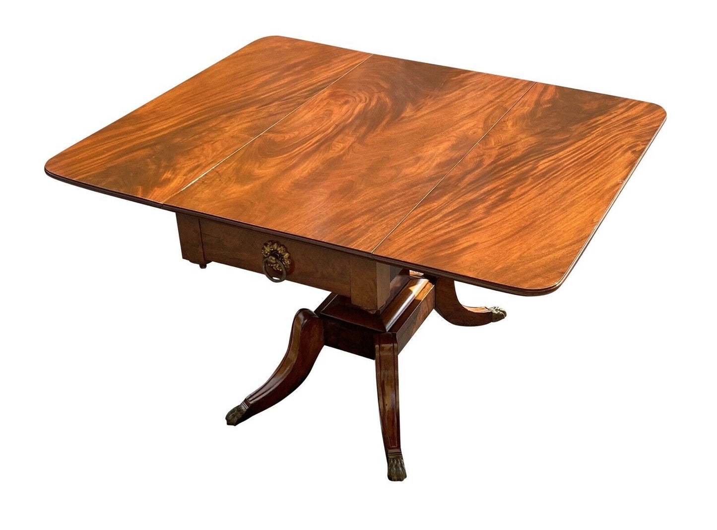Early 19th Century Federal Mahogany Dropleaf Table With Brass Floral Ring Pulls