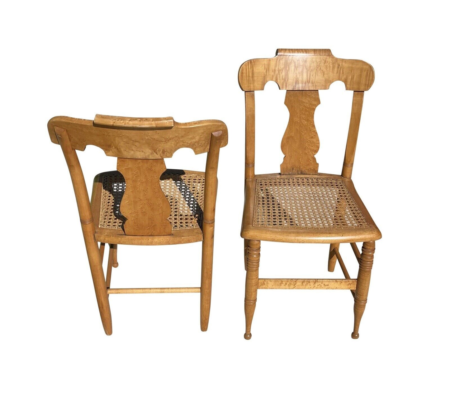 Pair of Federal Bird's Eye Maple New York Side Chairs Signed S. Ely - Circa 1830