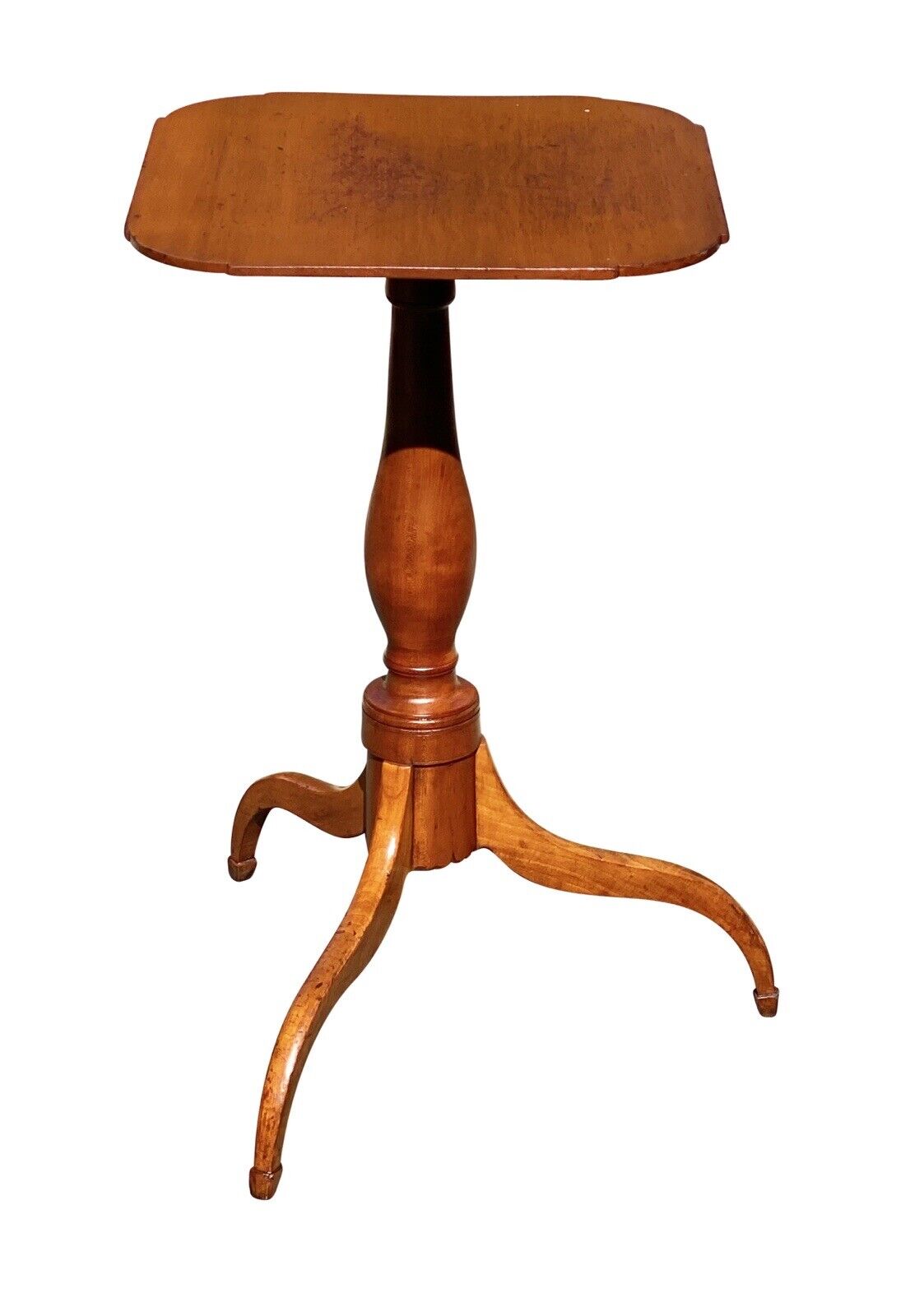 19th C Antique Federal Period Cherry Candlestand / End Table With Ovolo Top