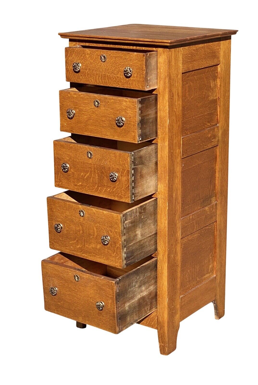 19th C Antique Victorian Tiger Oak 5 Drawer Lingerie Chest / Dresser
