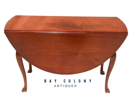 18TH C ANTIQUE MAHOGANY QUEEN ANNE TRIFID FOOT DINING TABLE