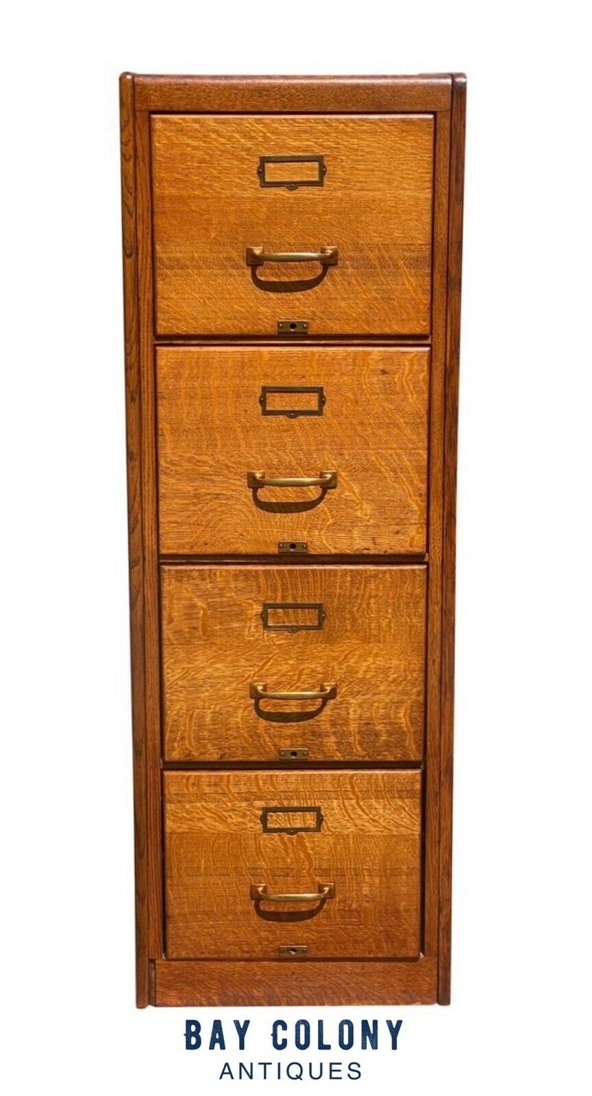 20TH C ANTIQUE ARTS & CRAFTS TIGER OAK 4 DRAWER LETTER FILE CABINET