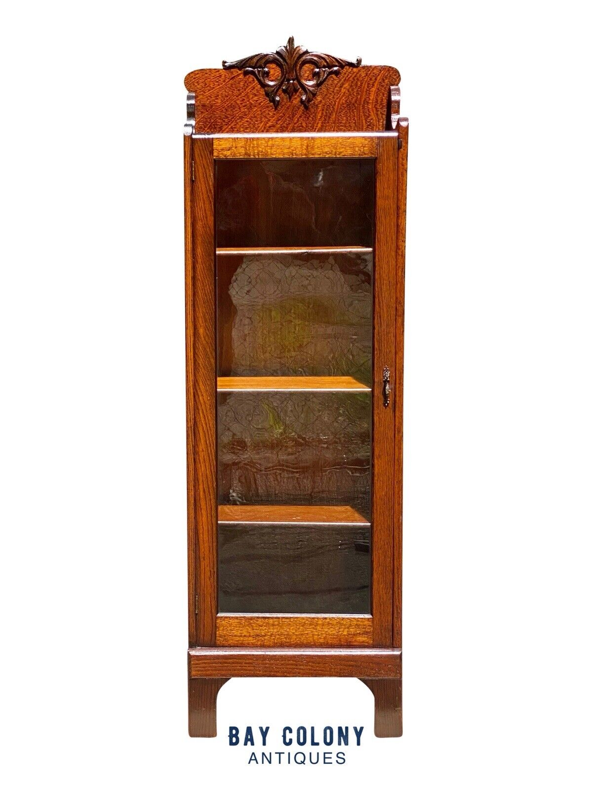 Antique Victorian Tiger Oak Glass Door China Cabinet / Bookcase