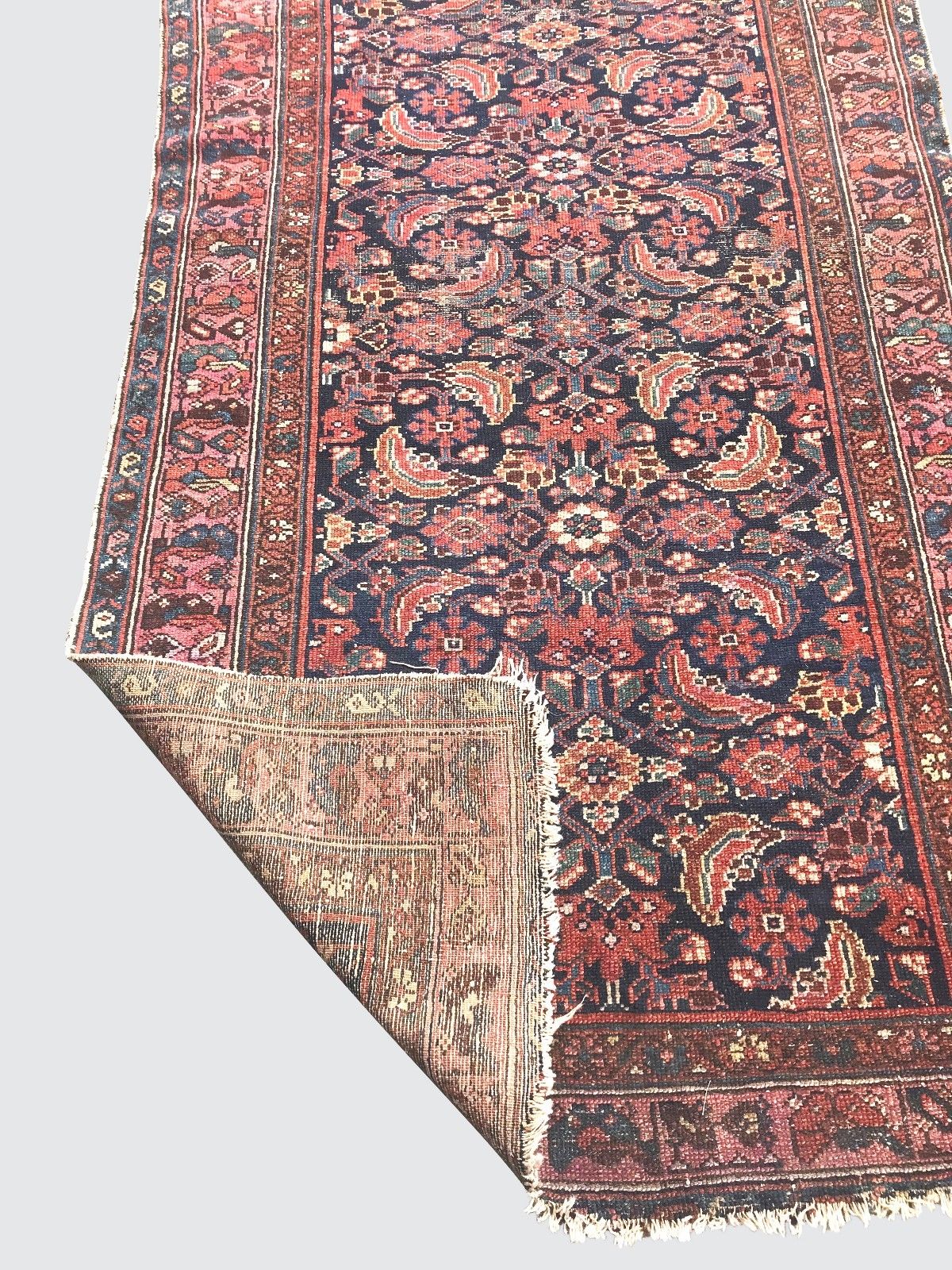 ANTIQUE N.W. PERSIAN REGION CARPET WITH NAVY BLUE BACKGROUND & COMPLEX DESIGN