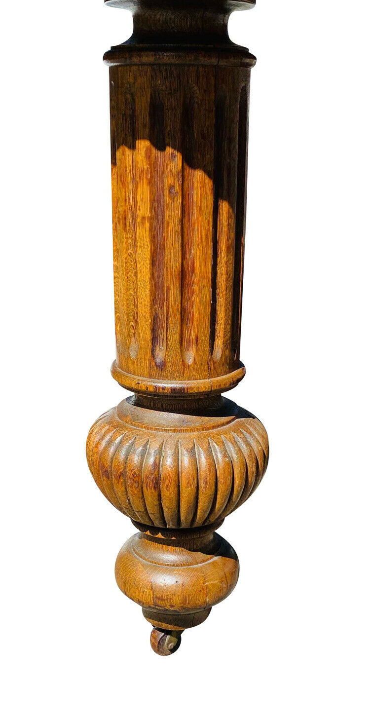 19TH C ANTIQUE VICTORIAN TIGER OAK DINING TABLE W/ CARVED LEGS ~ 48" X 94"