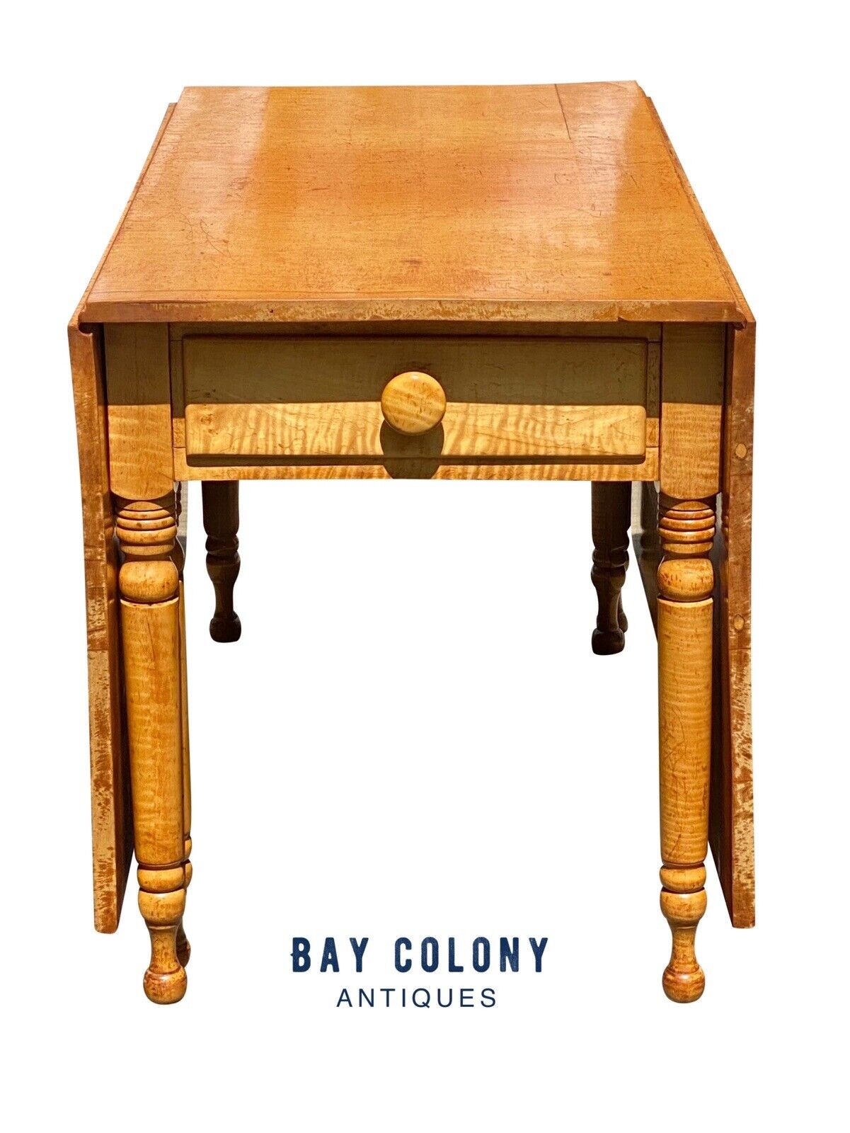 Federal Style Tiger Maple Gateleg Dining Table With Bold Grain and Large Drawer