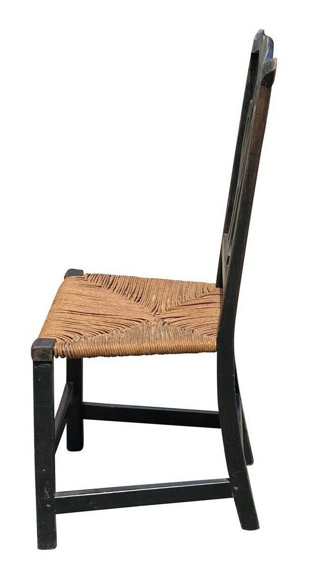18TH C ANTIQUE NEW ENGLAND COUNTRY PRIMITIVE CHIPPENDALE SIDE CHAIR W/ RUSH SEAT