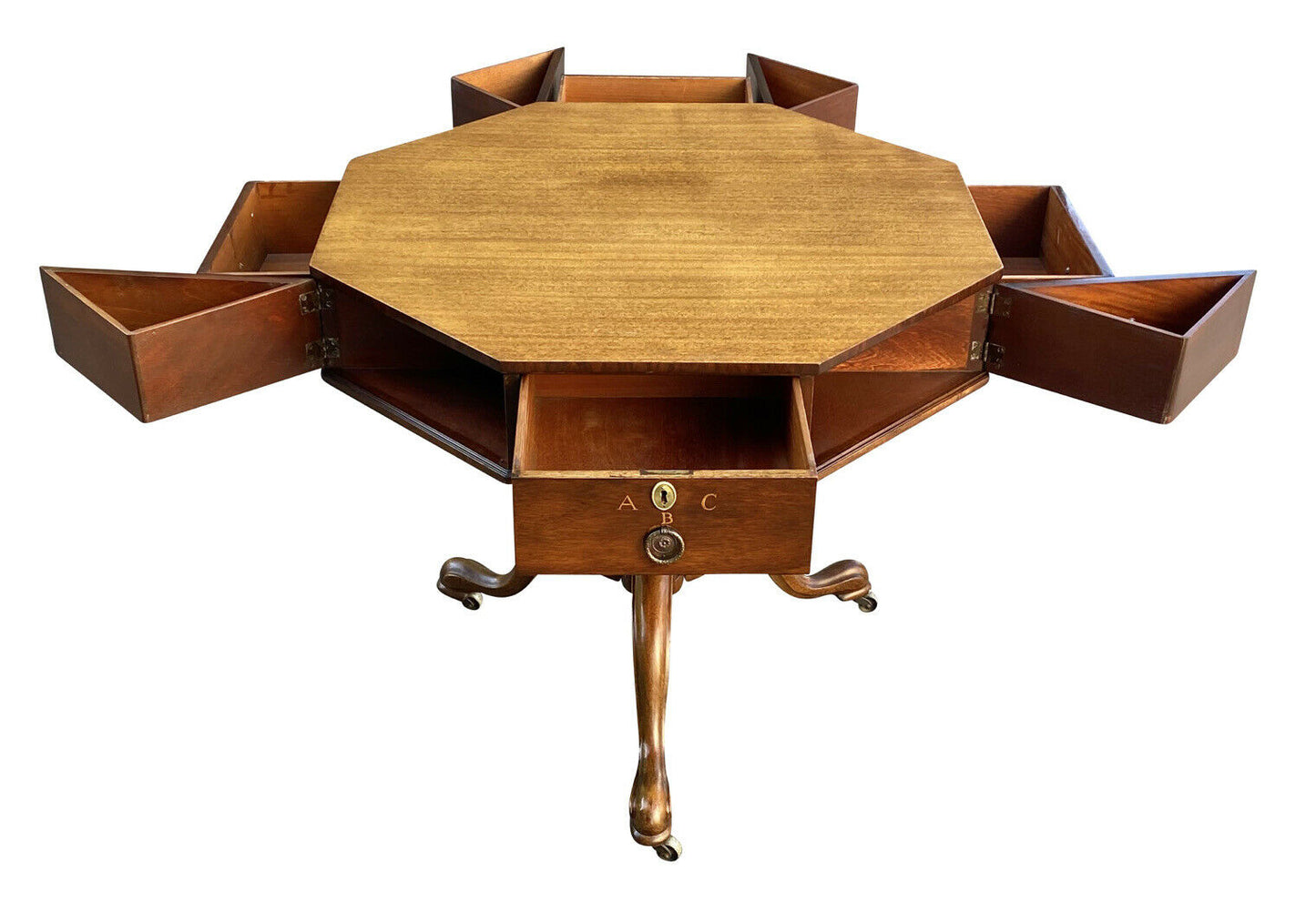 20TH C ANTIQUE STYLE OCTAGONAL MAHOGANY WRITING TABLE ~ JEFFERSON MONTICELLO