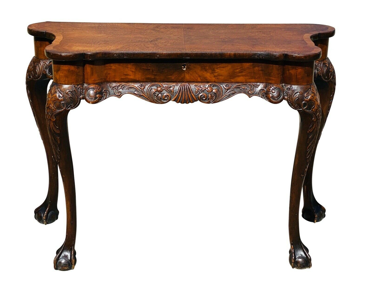 19TH C ANTIQUE CHIPPENDALE WALNUT BALL & CLAW CONSOLE TABLE / SERVER