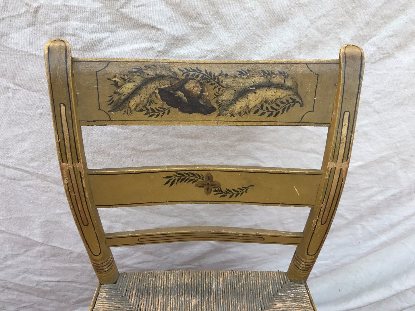 SET OF SIX ANTIQUE SHERATON FANCY CHAIRS IN OLD MUSTARD PAINT