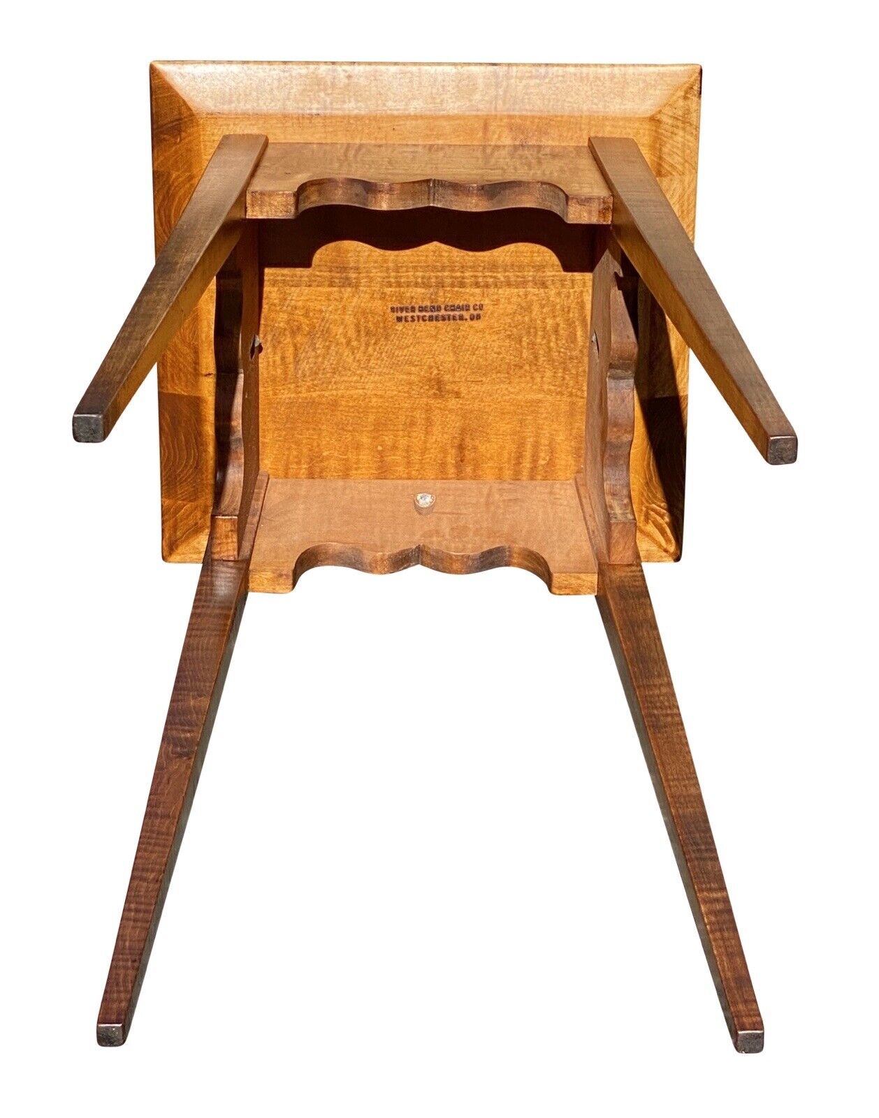 20th C Vintage Hepplewhite Style Tiger Maple Splayed Leg Worktable / Nightstand