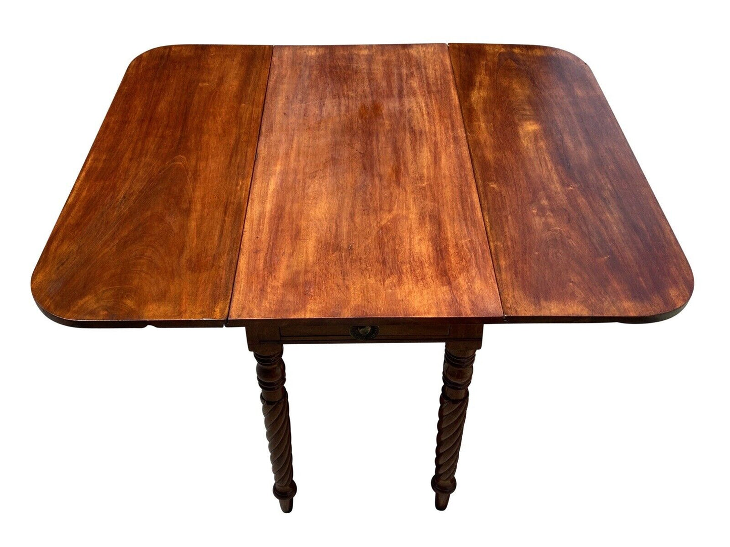 Antique Sheraton Mahogany Drop Leaf Dining Table with Rope Carved Legs