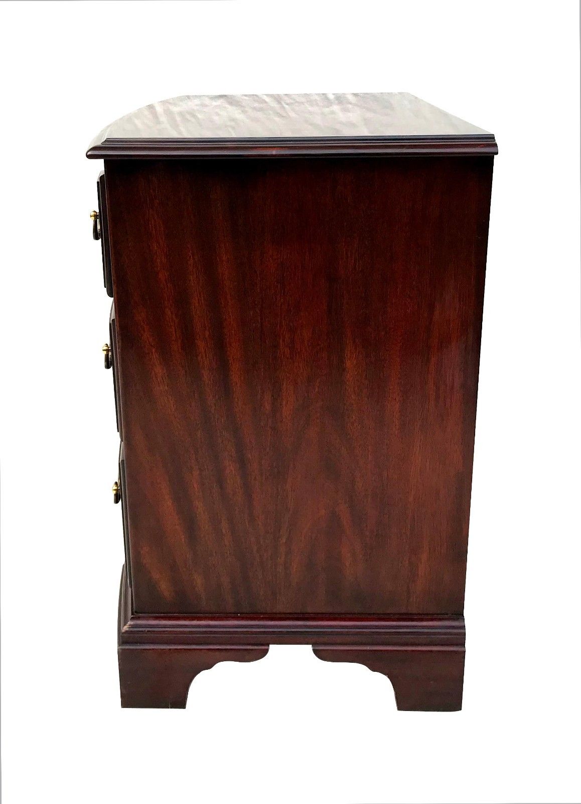CHIPPENDALE STYLED HENKEL & HARRIS BOW FRONT BACHELORS CHEST WITH WRITING SLIDE