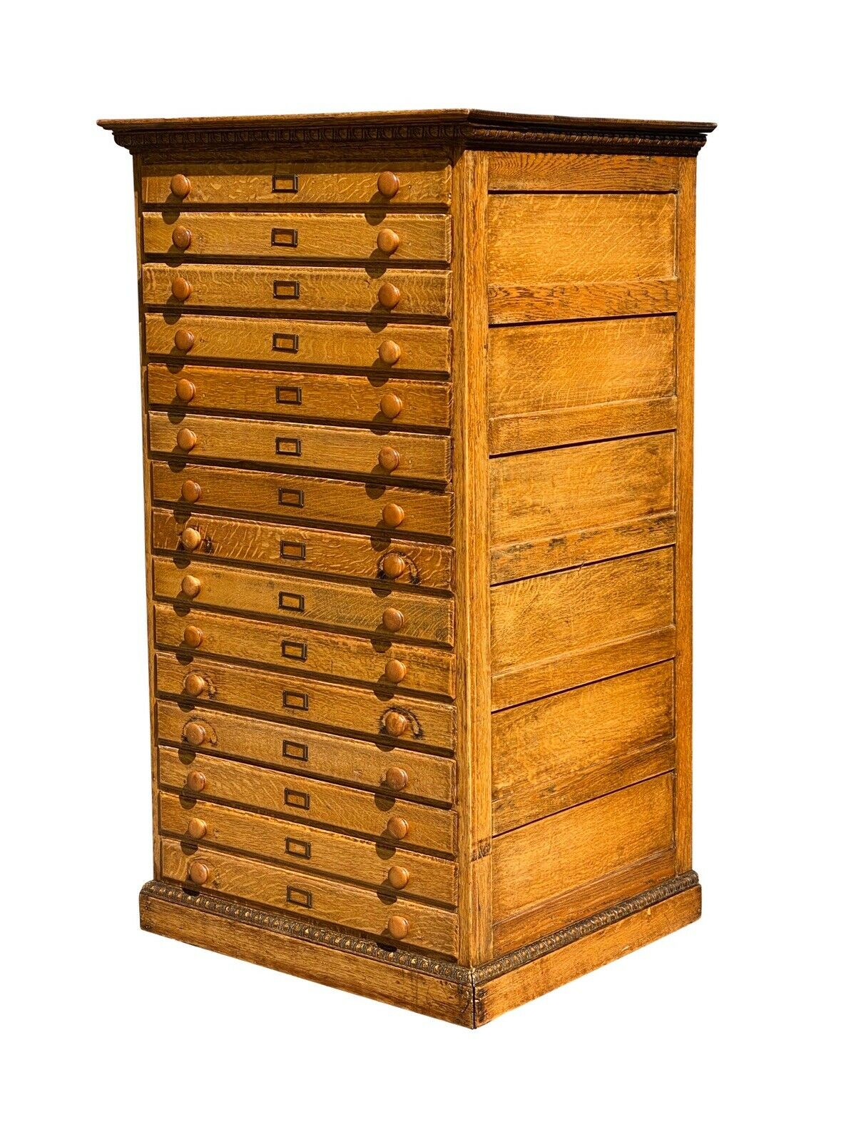 19TH C ANTIQUE INDUSTRIAL VICTORIAN OAK TYPE MAKERS / VERTICAL MAP FILE CABINET