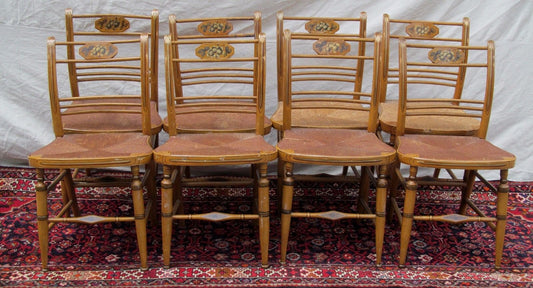 SET OF 8 SHERATON PERIOD FANCY PAINTED CHAIRS CIRCA 1820 IN BEST PAINT SURFACE