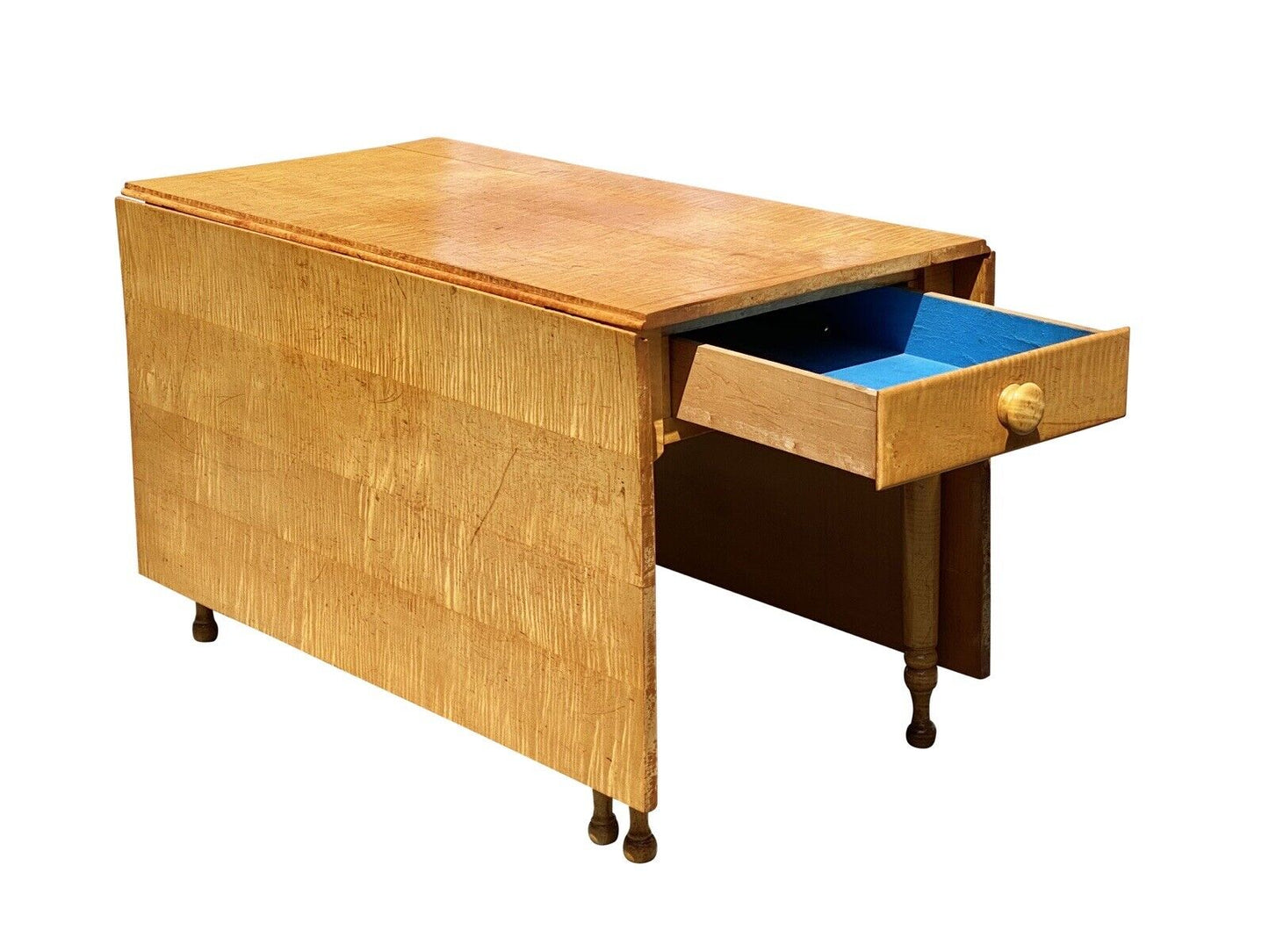 Federal Style Tiger Maple Gateleg Dining Table With Bold Grain and Large Drawer
