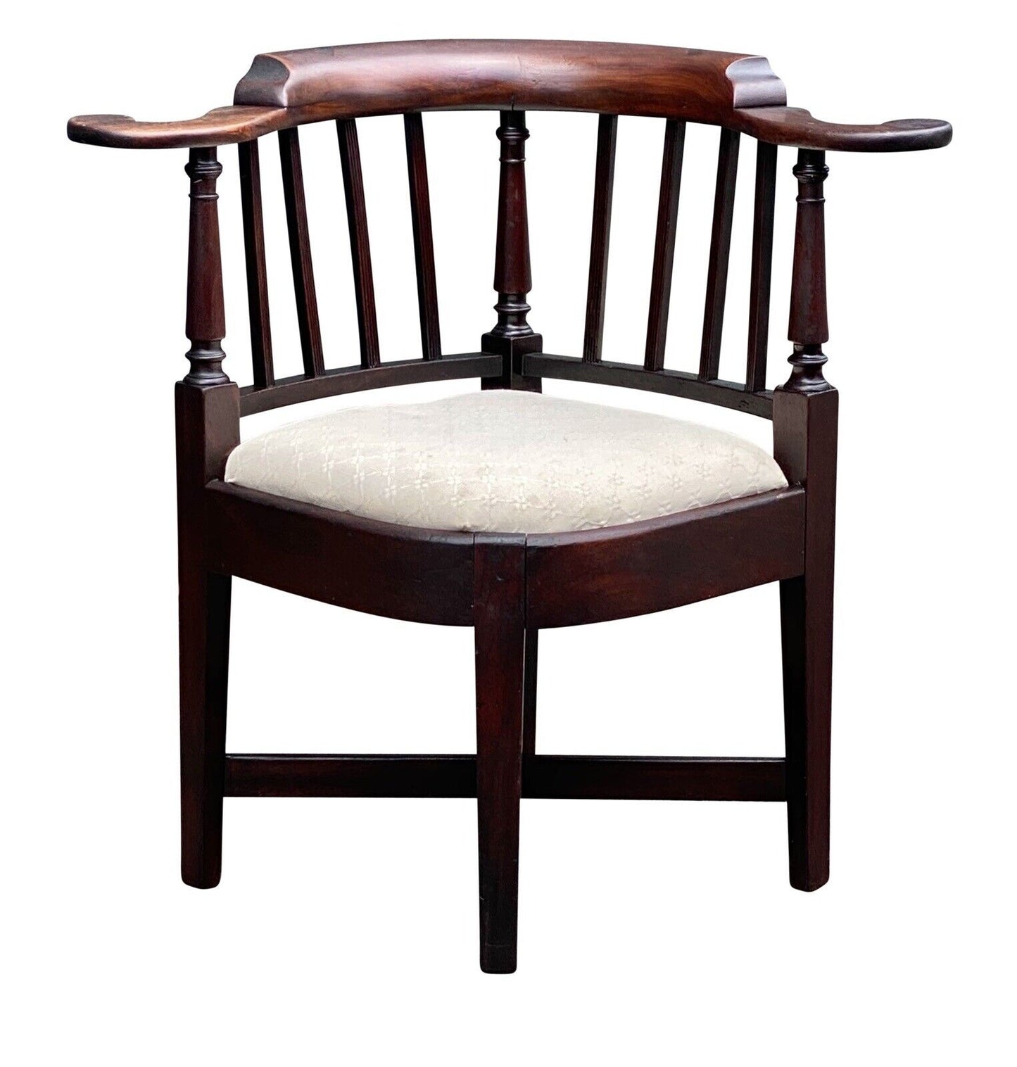 18th C Antique Queen Anne Boston Mahogany Corner Chair / Roundabout Chair