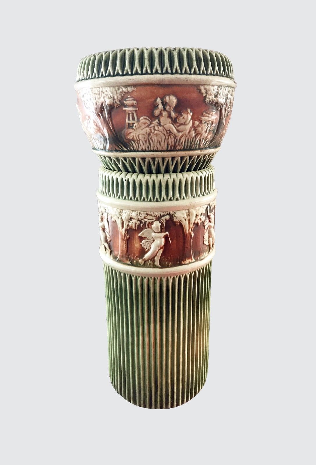 ARTS & CRAFTS ROSEVILLE DONATELLO PATTERN JARDINIERE ON STAND SET