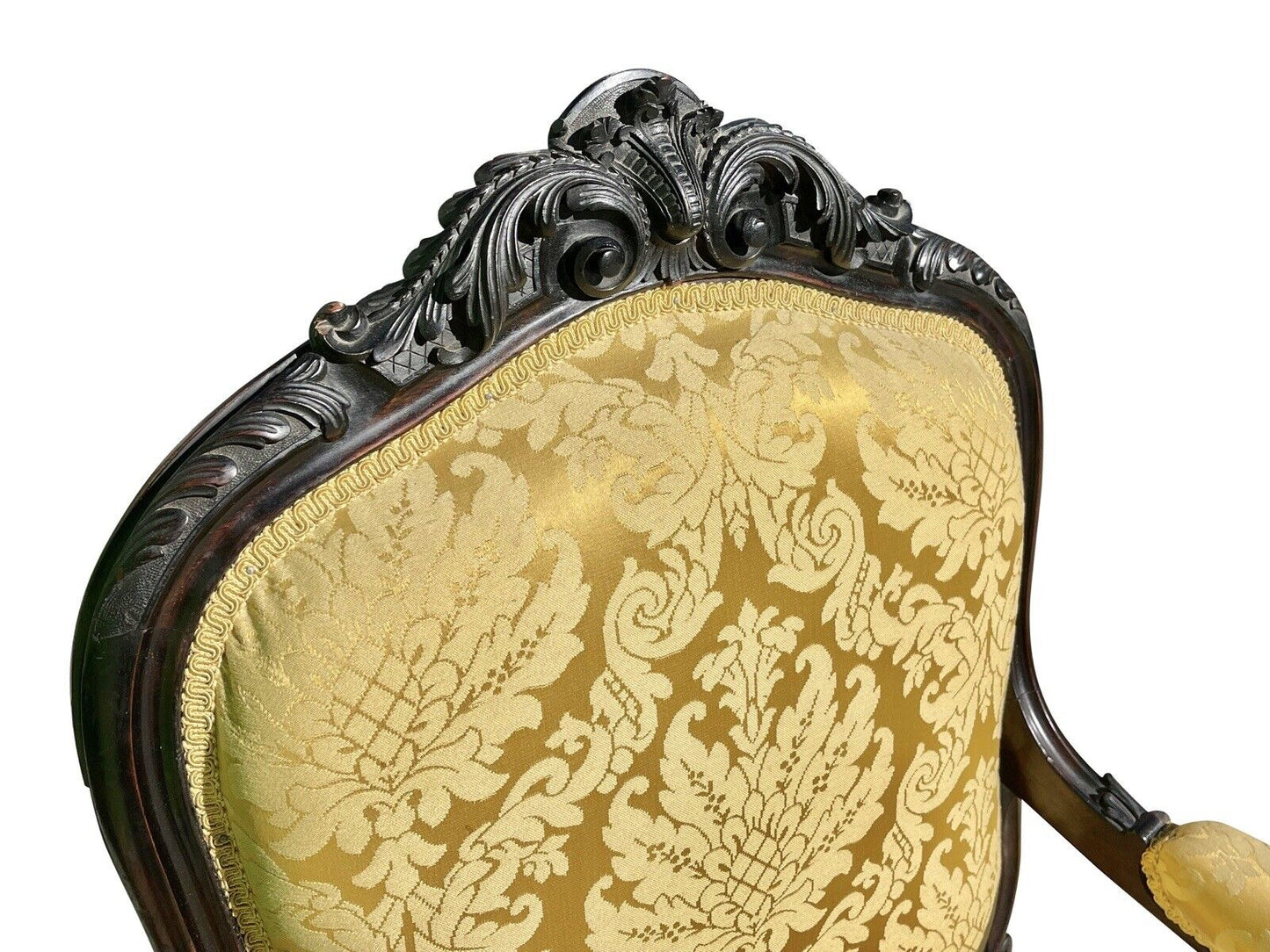 Pair of Louis Xiv Ebonized Rosewood Fauteuil a La Reine Arm Chairs in Satin Gold