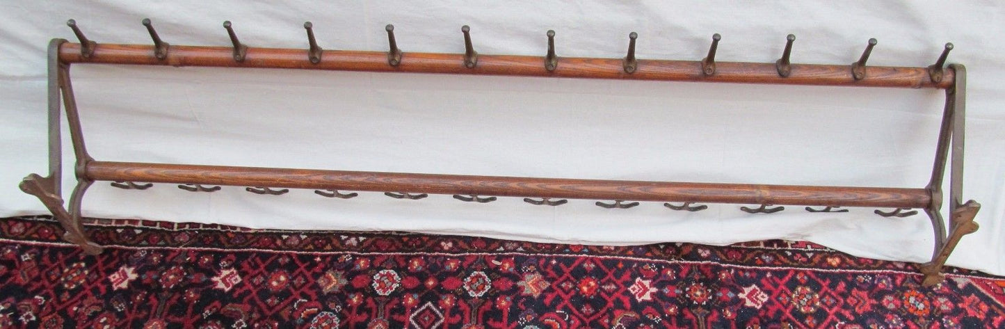 INDUSTRIAL MACHINE AGE 68" 19TH CENTURY 12 STATION COAT & HAT HANGER RACK