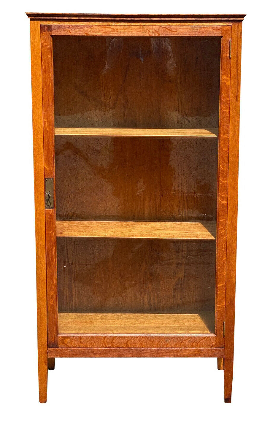 20th C Antique Arts & Crafts Tiger Oak Single Door Bookcase / China Cabinet