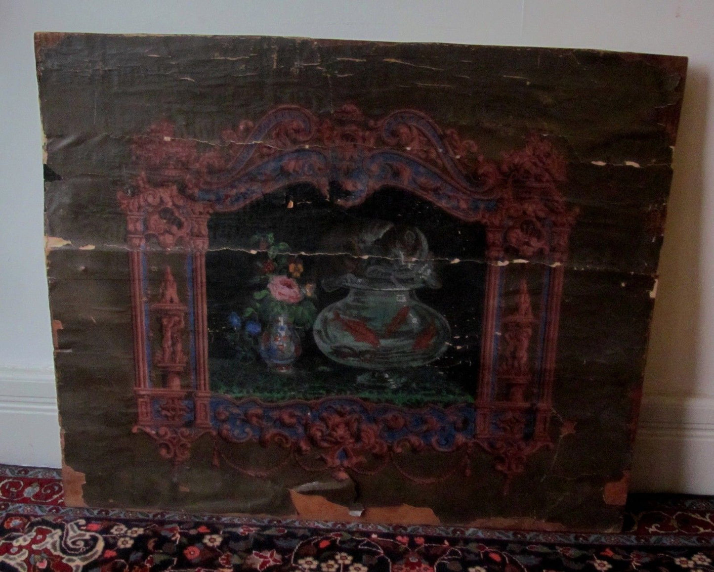 EARLY 19TH CENTURY FEDERAL PERIOD DECORATED FIRE BOARD FIRE PLACE COVER-
