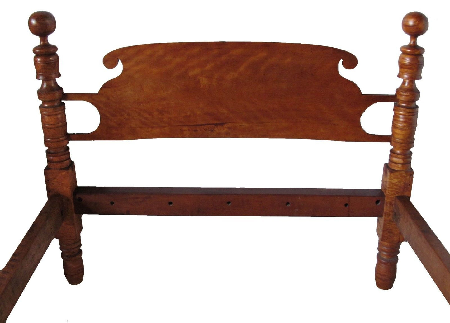 18TH CENTURY SOLID BIRDS EYE MAPLE & FLAME CHERRY 4 POSTER CANNONBALL BED
