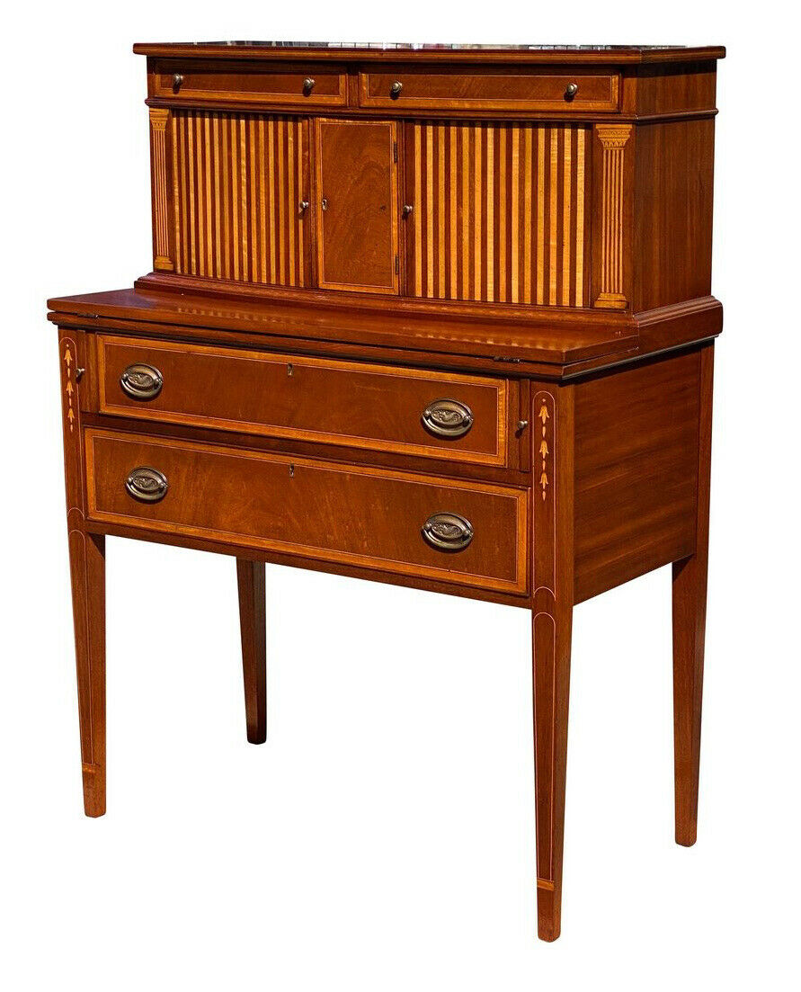 20TH C FEDERAL ANTIQUE STYLE BOSTON MAHOGANY TAMBOUR LADIES SECRETARY DESK