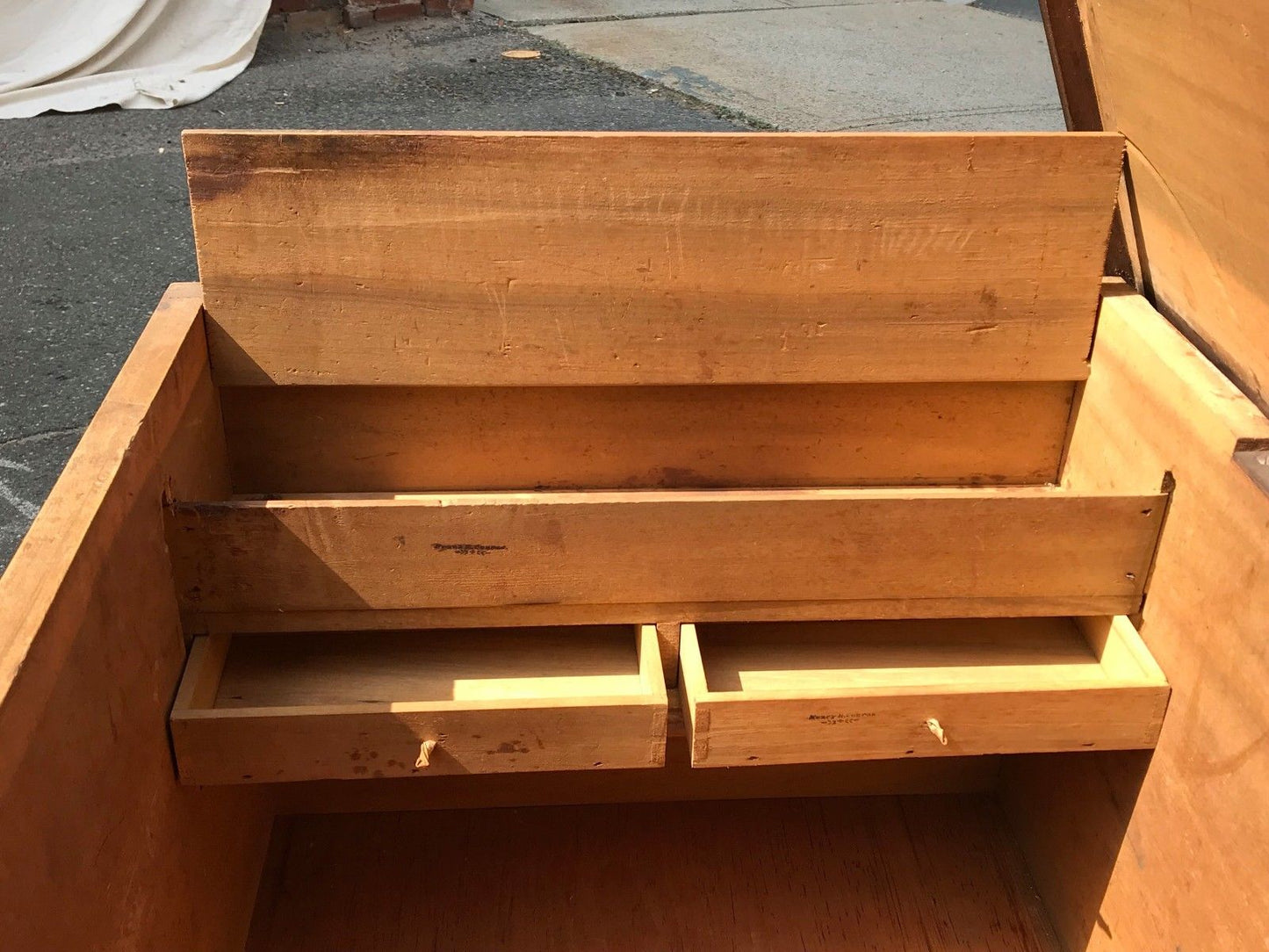 18TH C. CHIPPENDALE DOVETAILED SIGNED BLANKET BOX - RARE OCHRE PAINT SURFACE