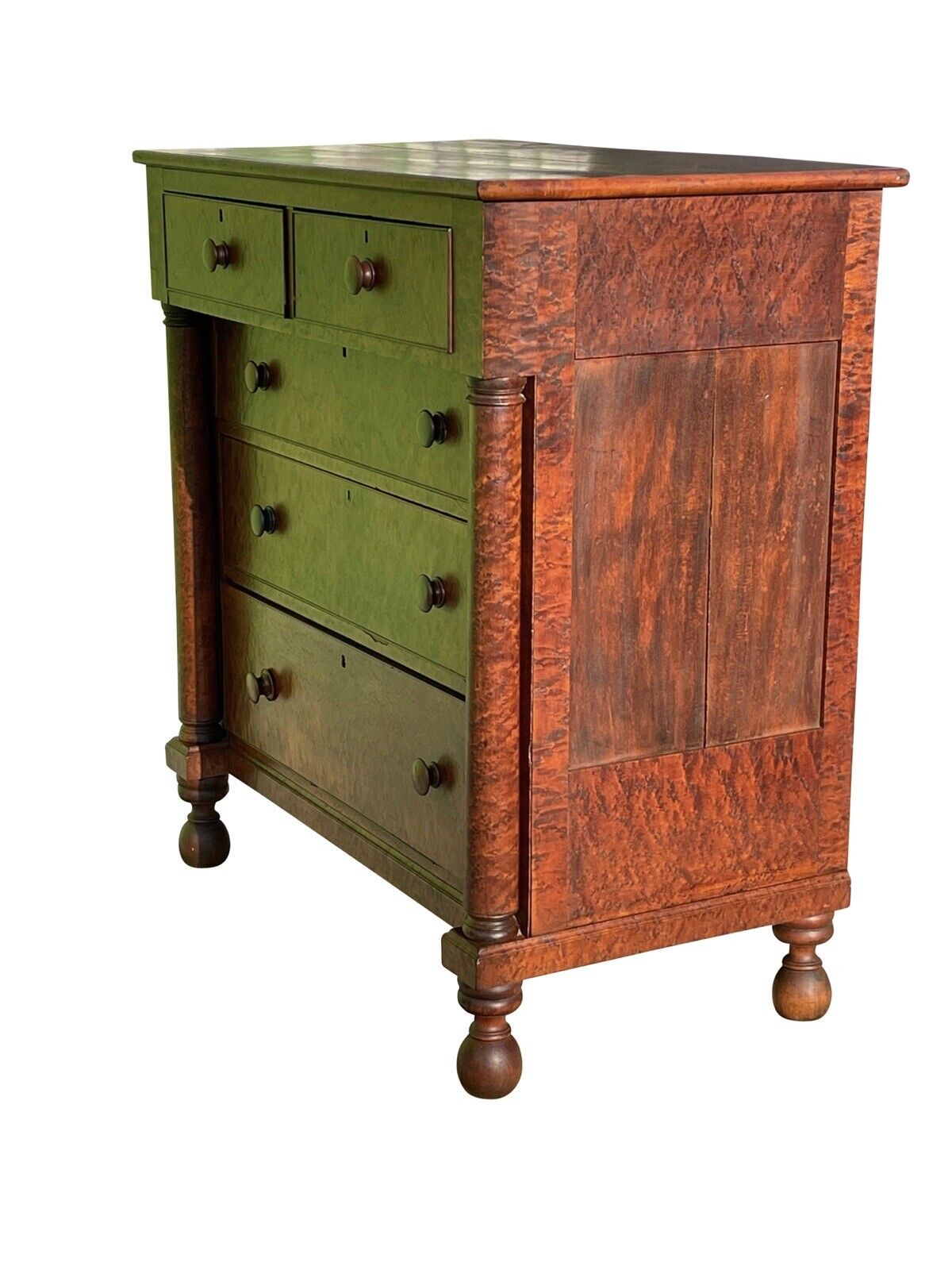 Antique Federal Bird's Eye Maple Chest of Drawers / Dresser on Cannonball Feet