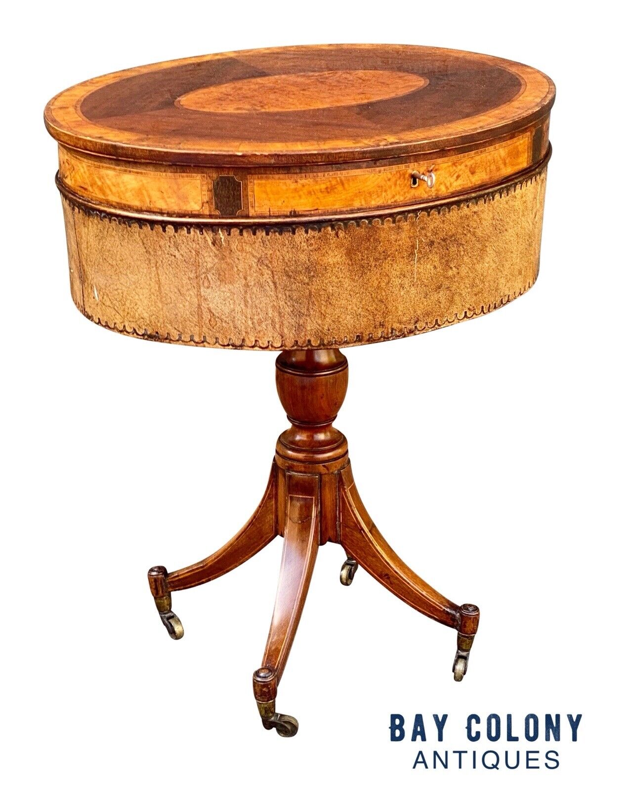 19th C Antique Regency Mahogany & Satinwood Sewing Stand / Work Table