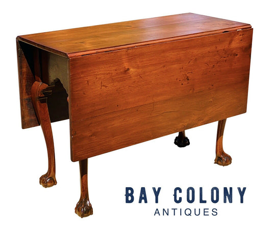 18TH C ANTIQUE PHILADELPHIA CHIPPENDALE WALNUT DROP LEAF DINING TABLE