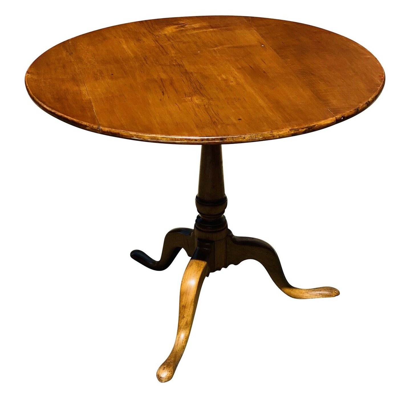 18TH C ANTIQUE QUEEN ANNE NEW ENGLAND TIGER MAPLE TILT TOP TEA TABLE