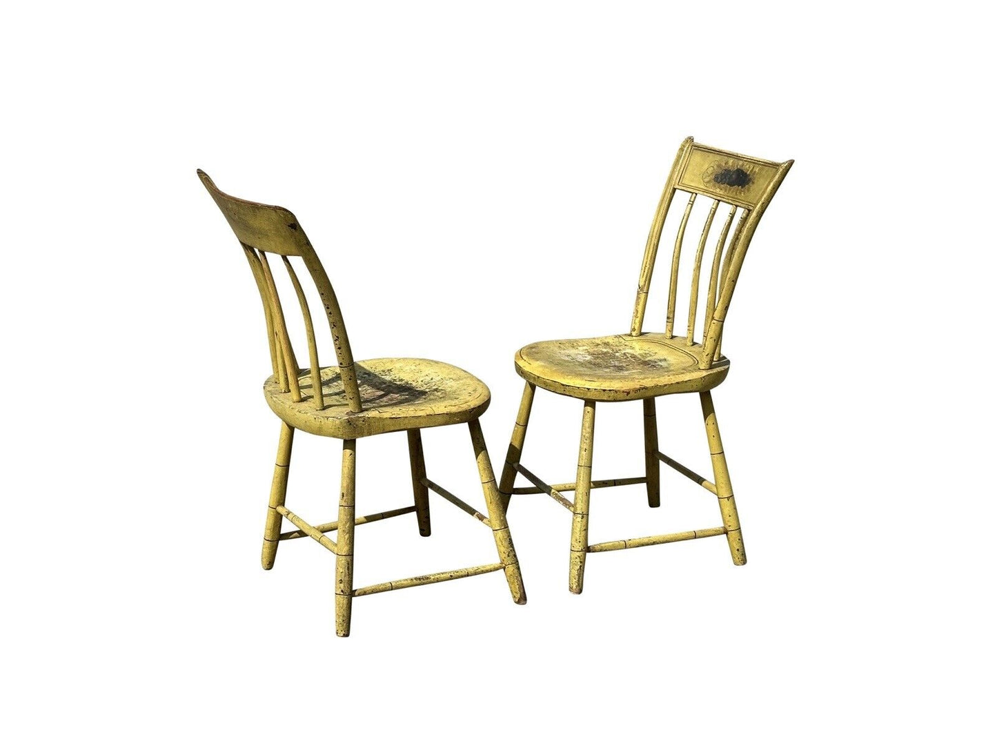 Pair of Antique Windsor Thumbback Birdcage Side Chairs in Original Paint Surface