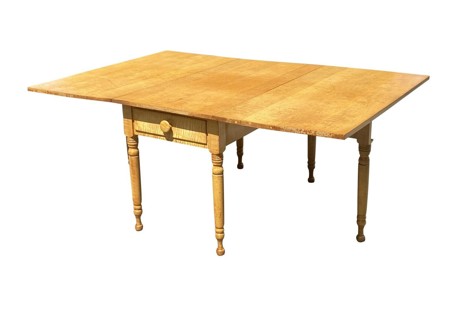Federal Style Tiger Maple Gateleg Dining Table With Bold Grain and Large Drawer