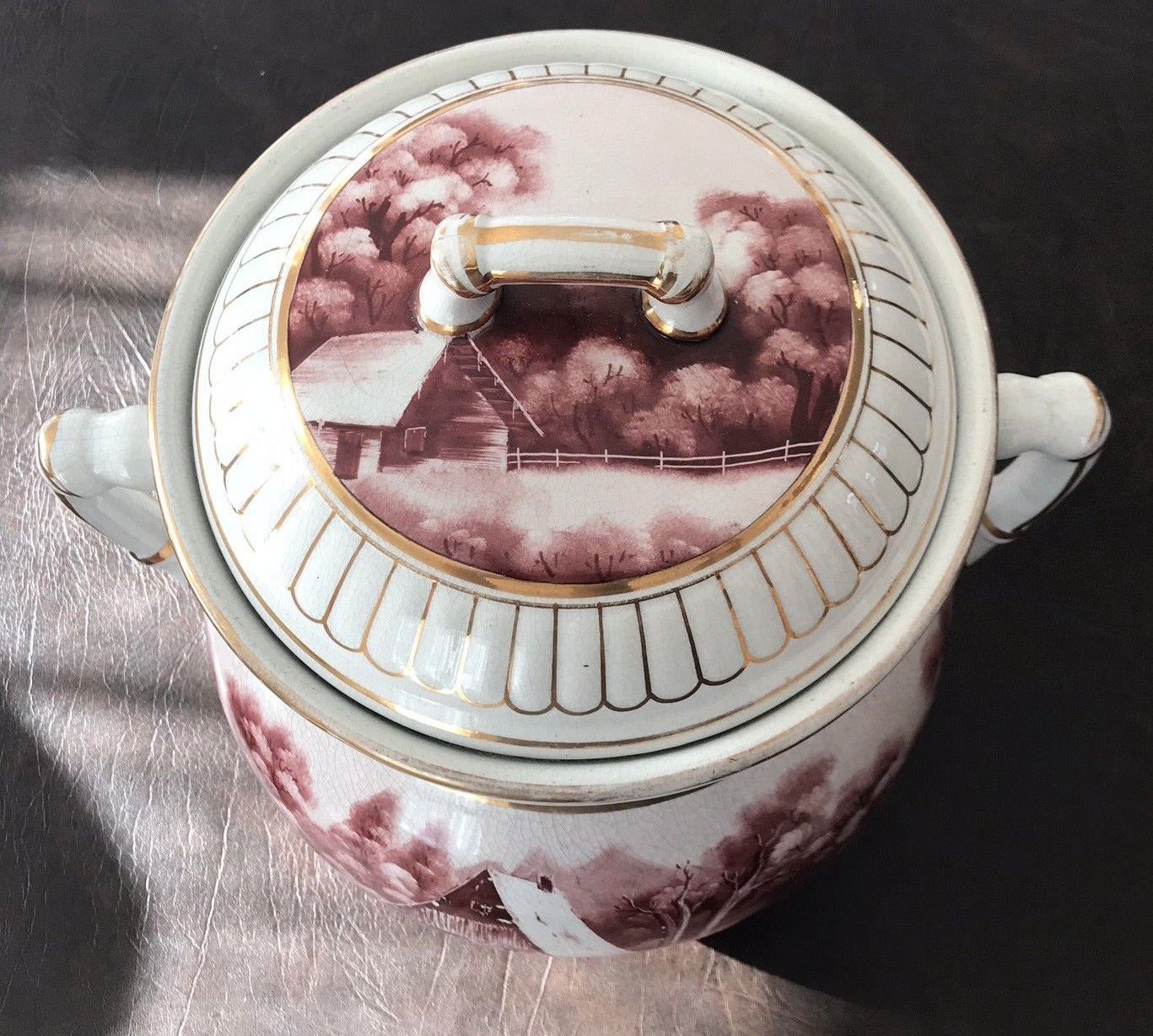 EXCELLENT COMPLETE 6 PC STONE CHINA TOILETRY COMMODE CHAMBER POT SET