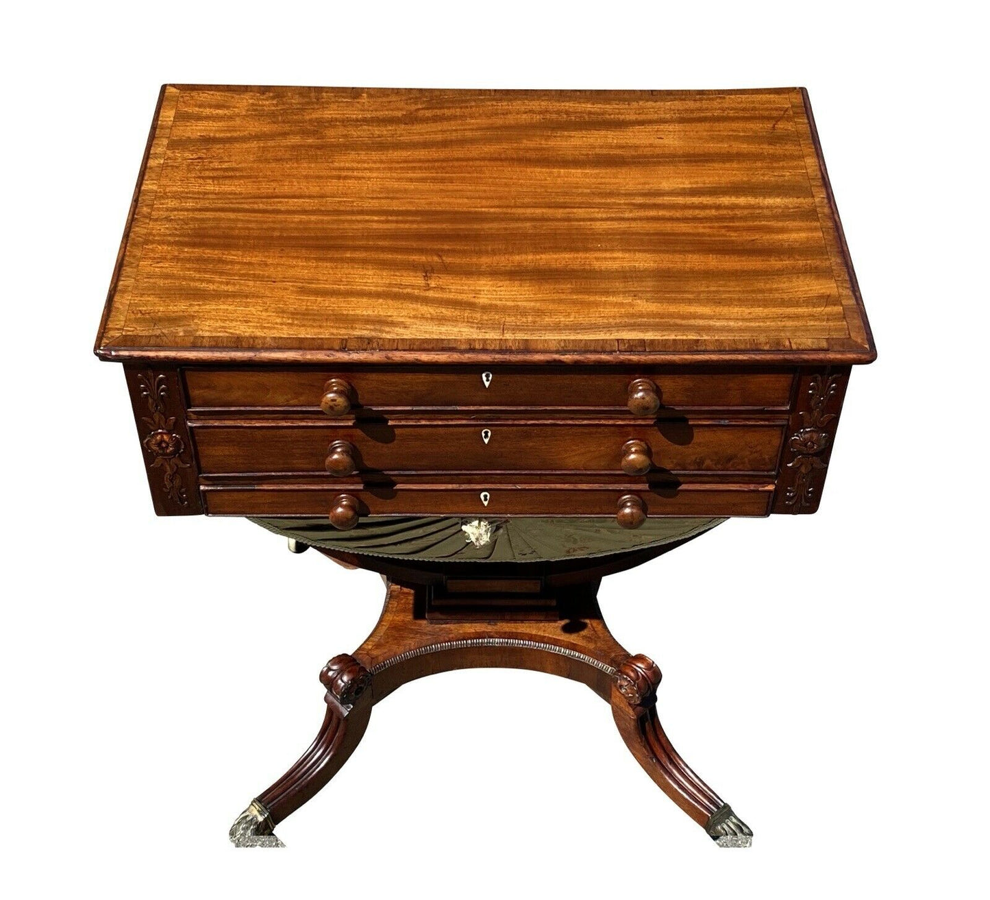 19th C Antique Federal New York Duncan Phyfe Mahogany Sewing Stand / Work Table