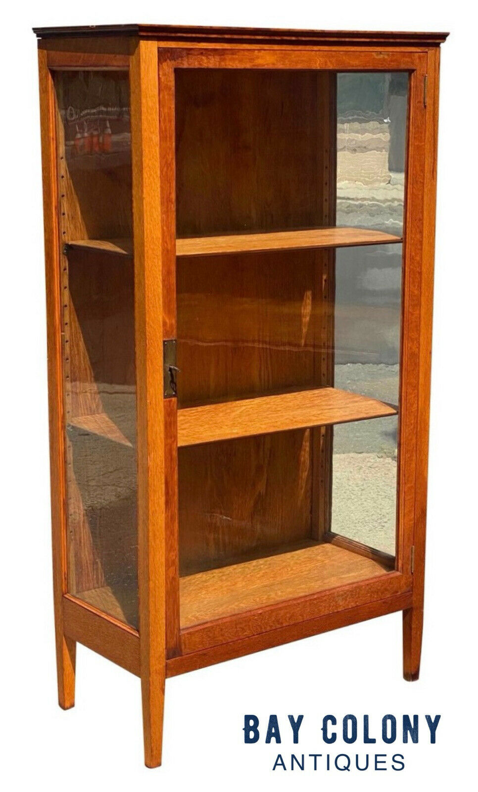20th C Antique Arts & Crafts Tiger Oak Single Door Bookcase / China Cabinet