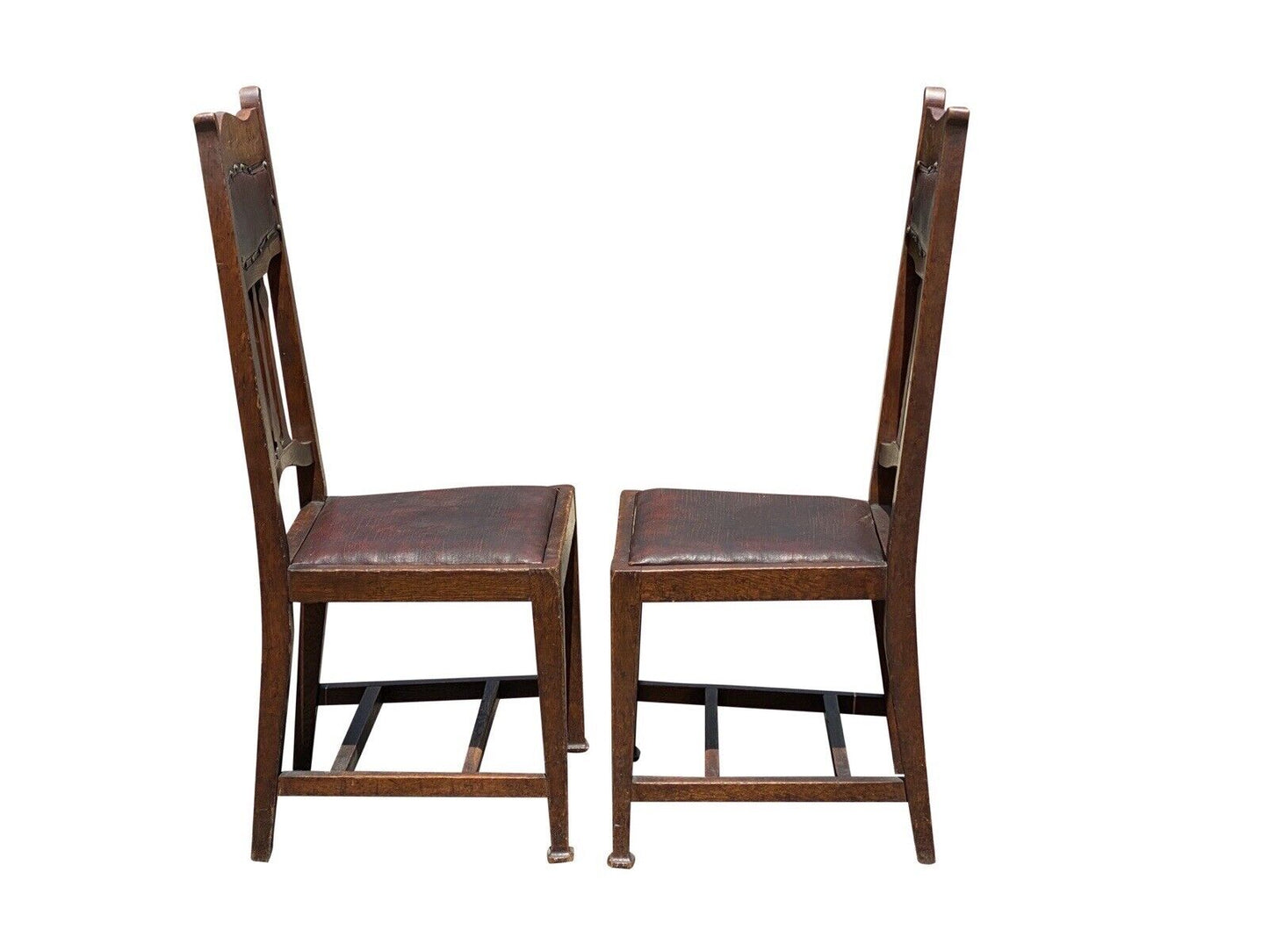 Set of Six Arts & Crafts Mission Oak Dining Chairs With Tulip Inlaid Crest Rails