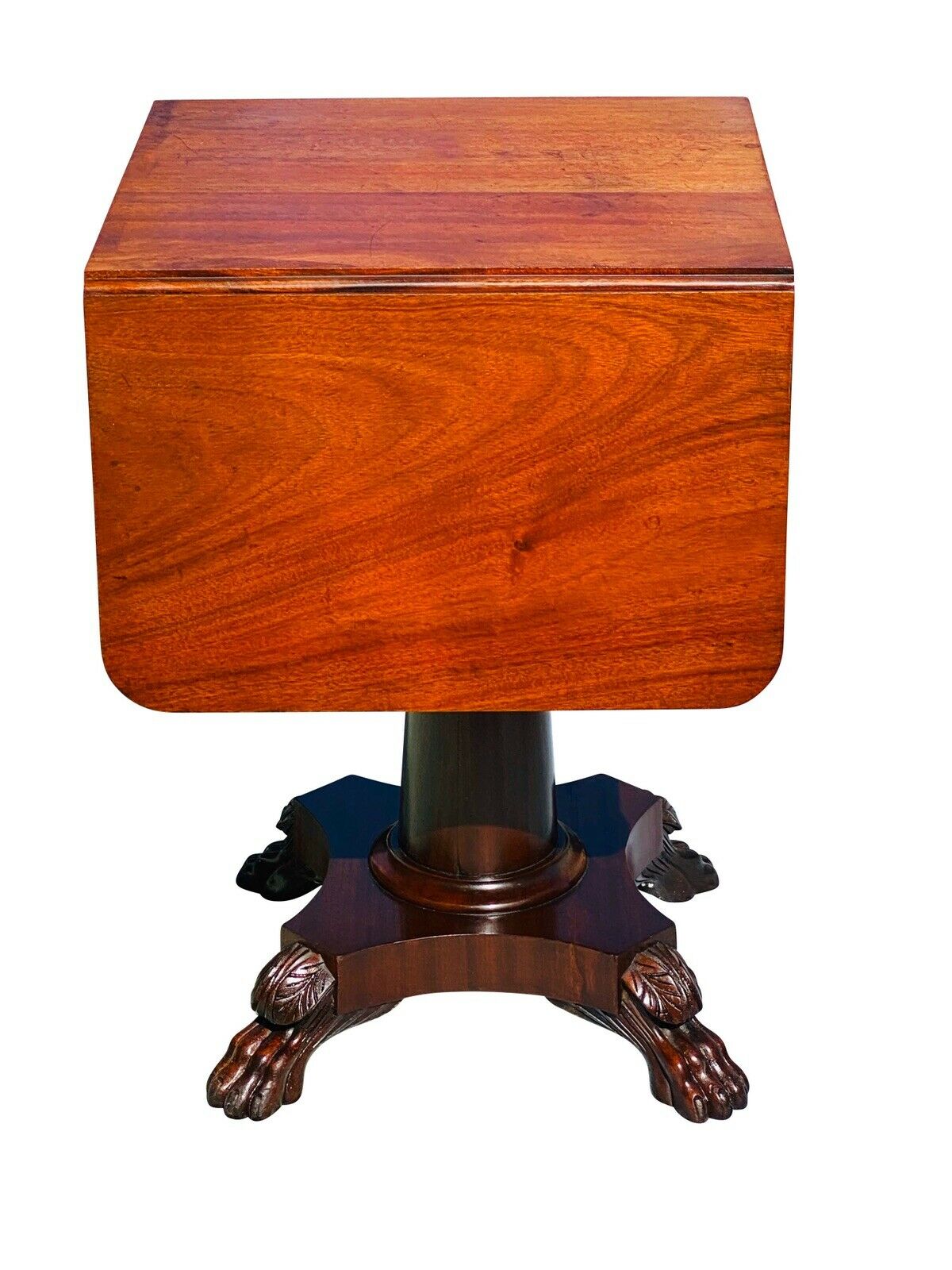 19TH C ANTIQUE AMERICAN EMPIRE MAHOGANY 3 DRAWER WORK TABLE / NIGHTSTAND