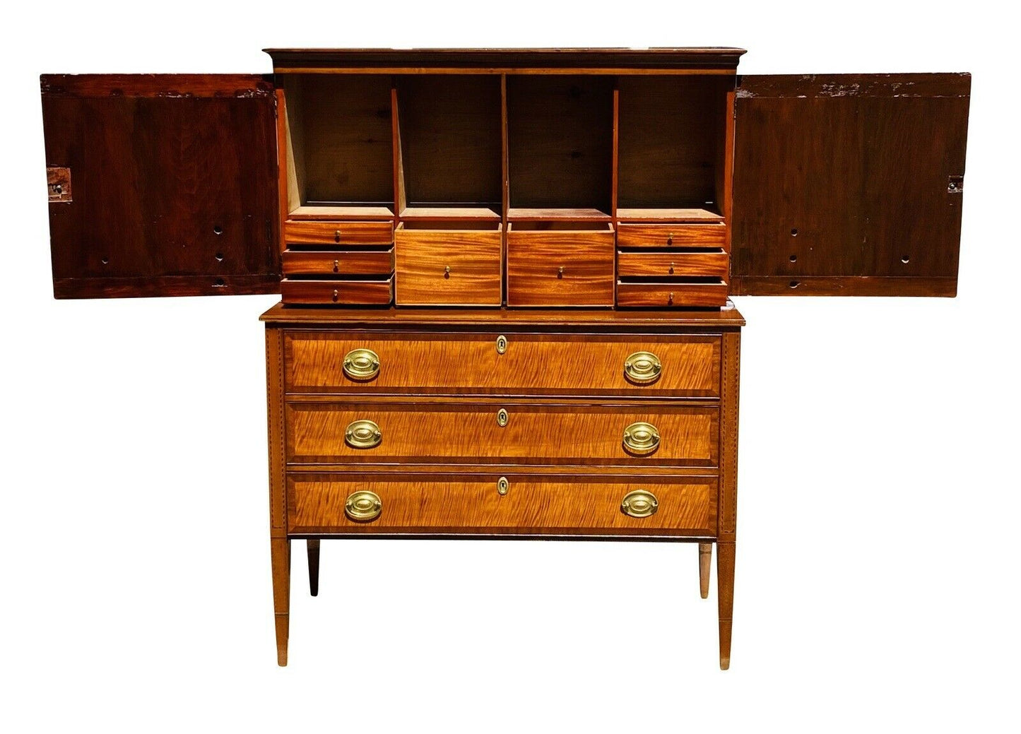 19TH C ANTIQUE FEDERAL PERIOD TIGER MAPLE NEW HAMPSHIRE LADIES SECRETARY DESK