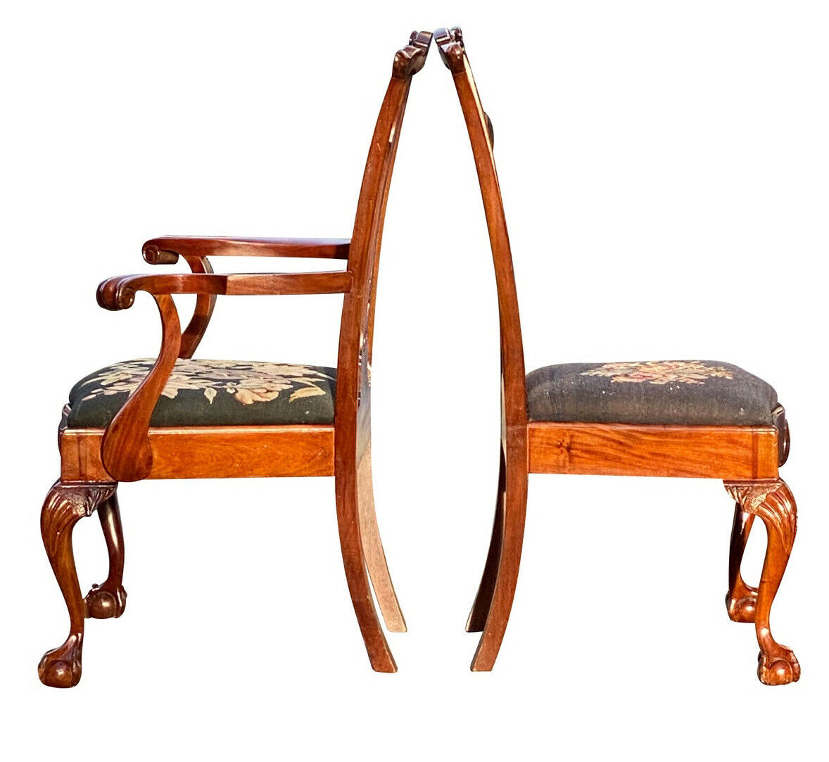 20TH C CHIPPENDALE ANTIQUE STYLE SET OF 8 SHELL CARVED MAHOGANY DINING CHAIRS