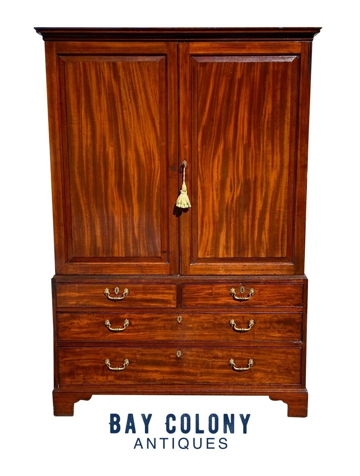 18th C Antique Chippendale Mahogany Linen Press / Tv Cabinet