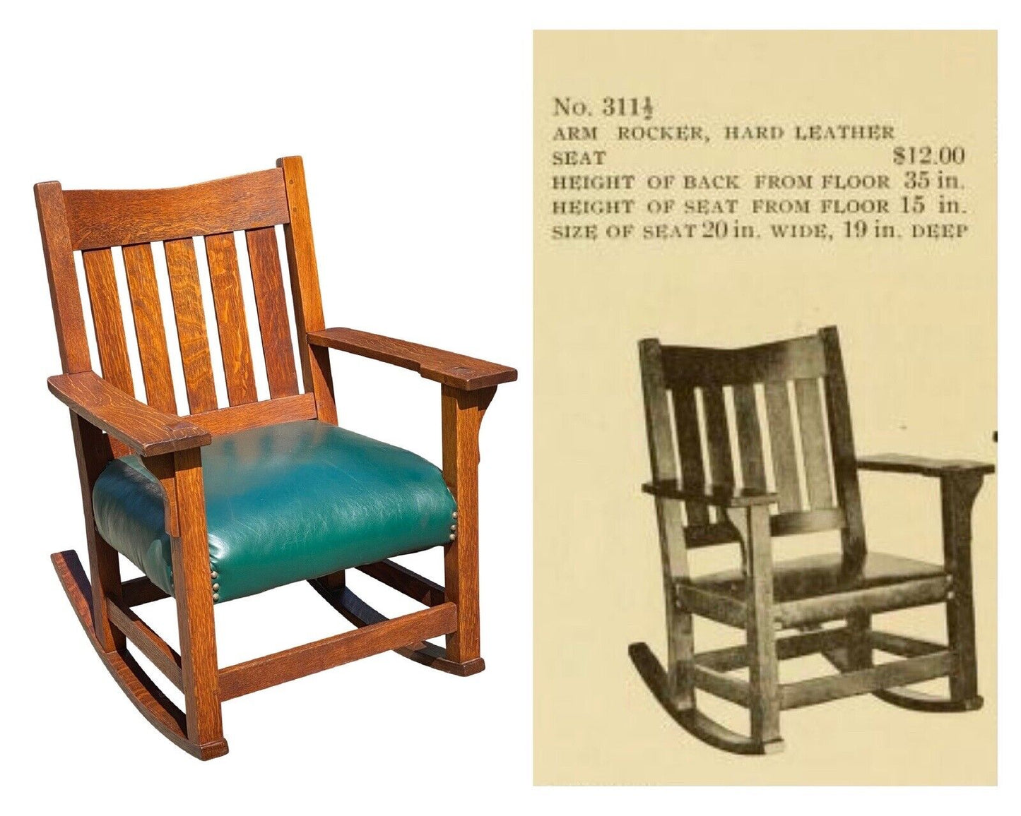20th C Antique Arts & Crafts Gustav Stickley Craftsman Rocker / Rocking Chair