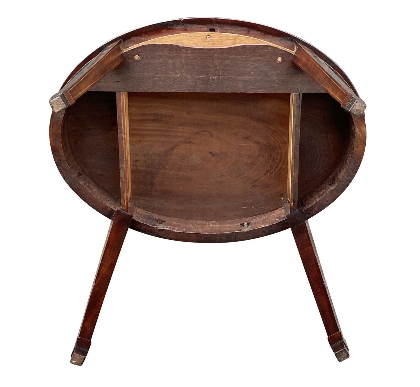 19th C Antique Federal Period Oval Mahogany Work Table - Conch Shell Inlay