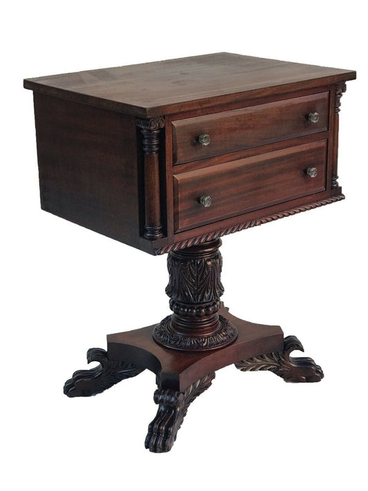 19TH C ANTIQUE CLASSICAL MAHOGANY WORK TABLE ~~ NIGHTSTAND / END TABLE