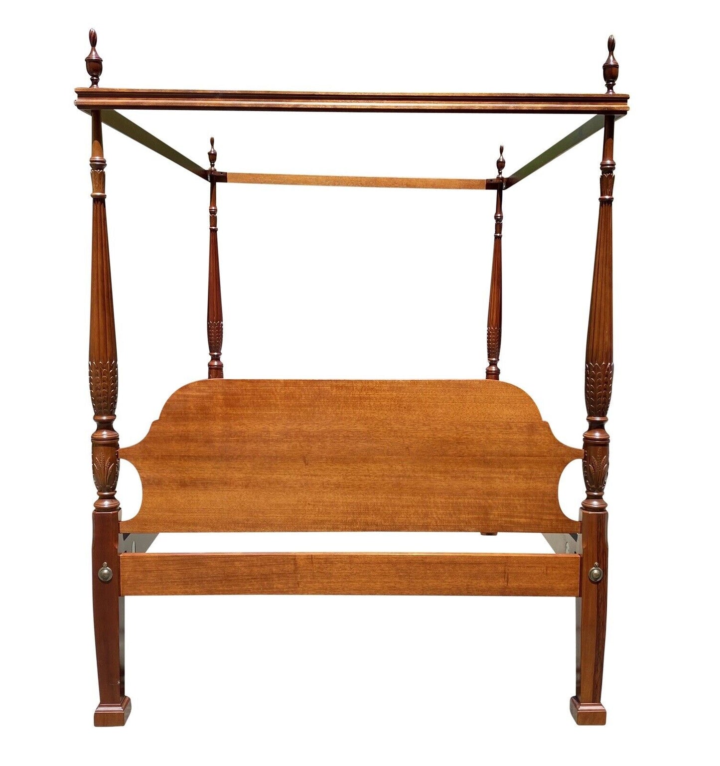 20th C Chippendale Antique Style Mahogany Queen Size Rice Carved Tester Bed