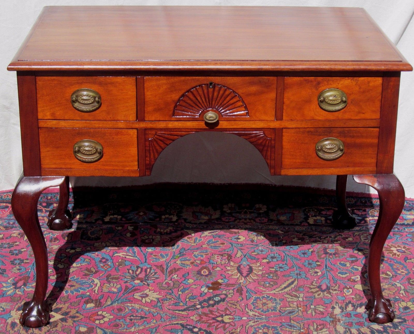 19TH CENTURY BALL & CLAW CHIPPENDALE STYLED MAHOGANY DESK WITH SHELL CARVINGS