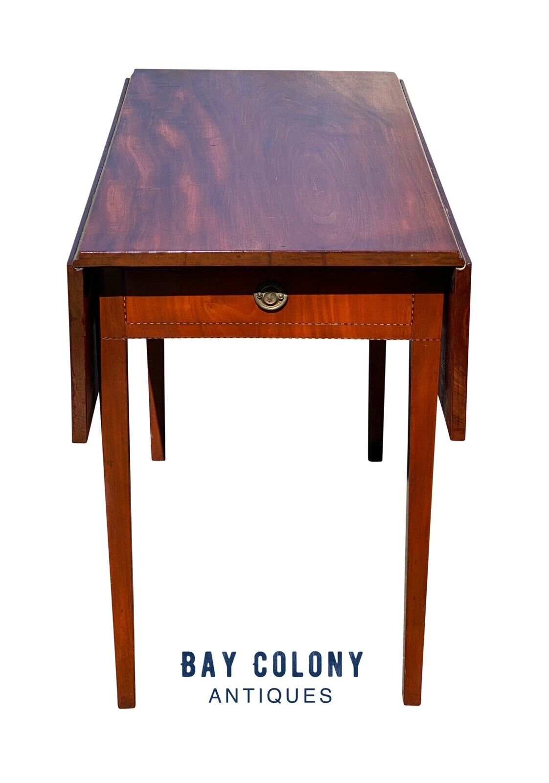 Antique Mahogany Federal Period Drop Leaf Table With Inlay & One Drawer